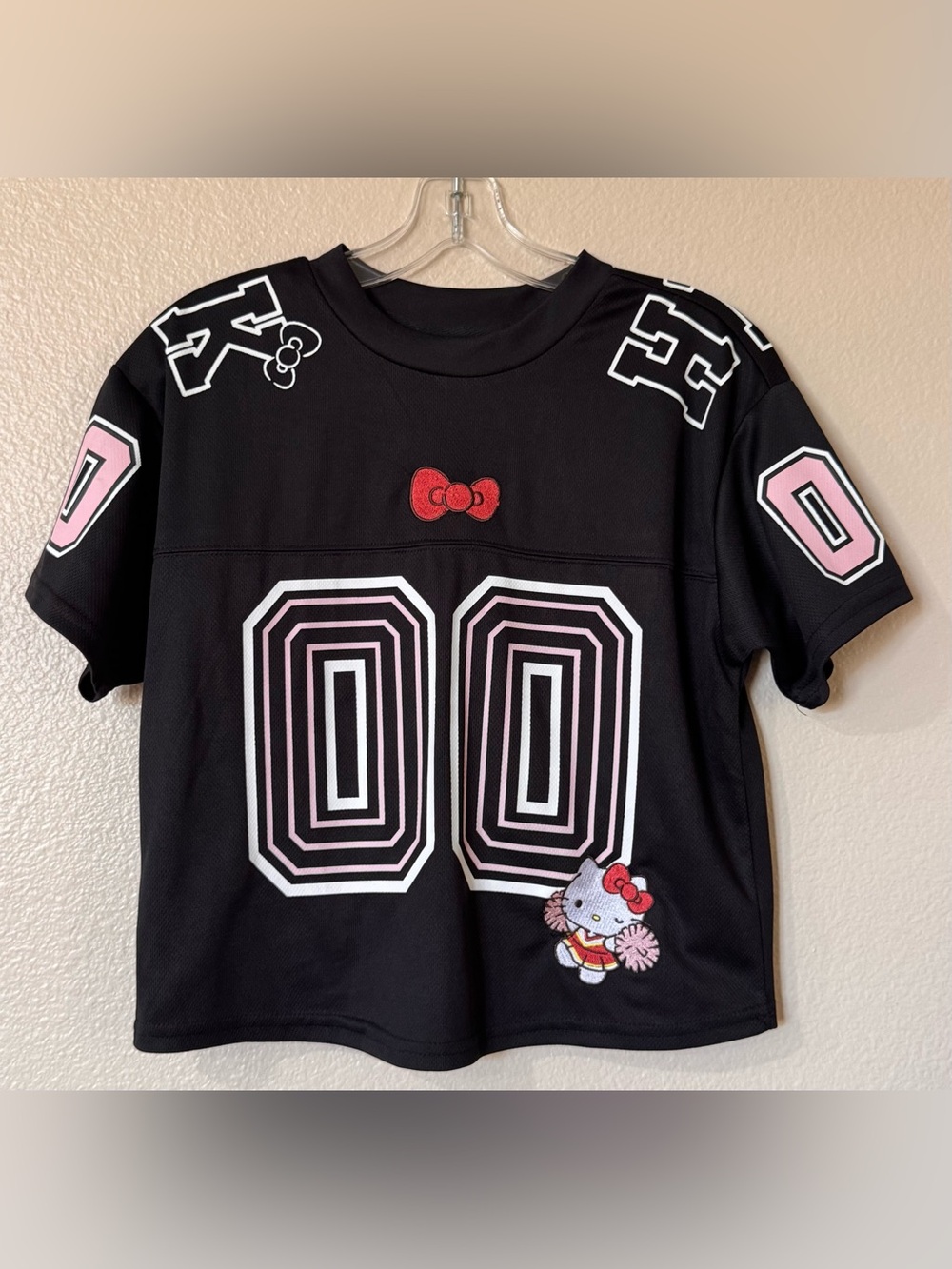 Sanrio Hello Kitty Cropped Football Jersey BoxLunch Mesh Black Pink XS